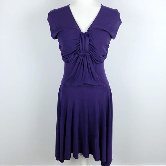 YIGAL AZROUEL purple rayon draped mini Pleated Dress Sz 1 - Picture 2 of 16